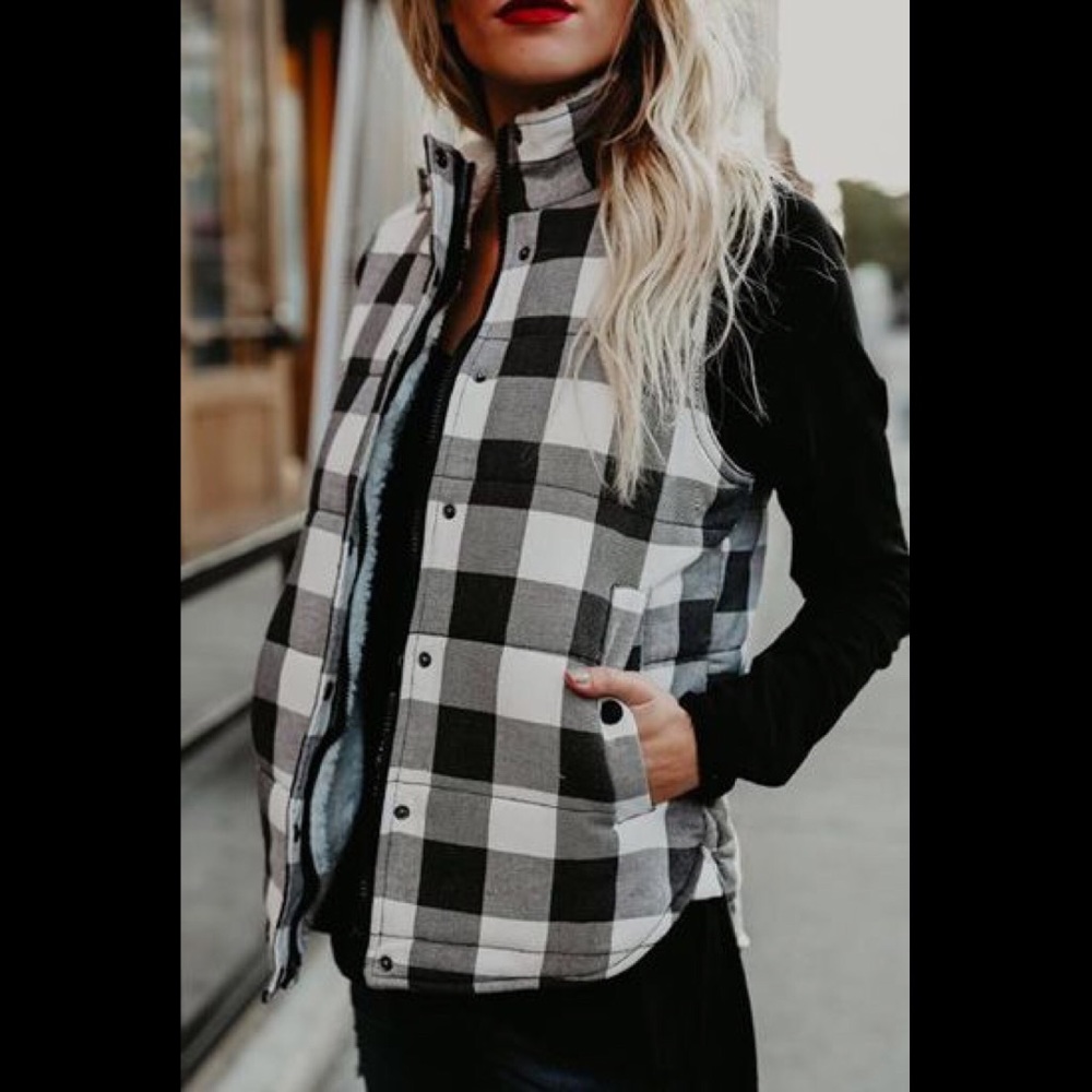 Black & White Grid Vest with Pockets